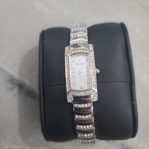 Bulova Women's Quartz Watch 96T13 Crystals on Stainless Mother of Pearl Dial